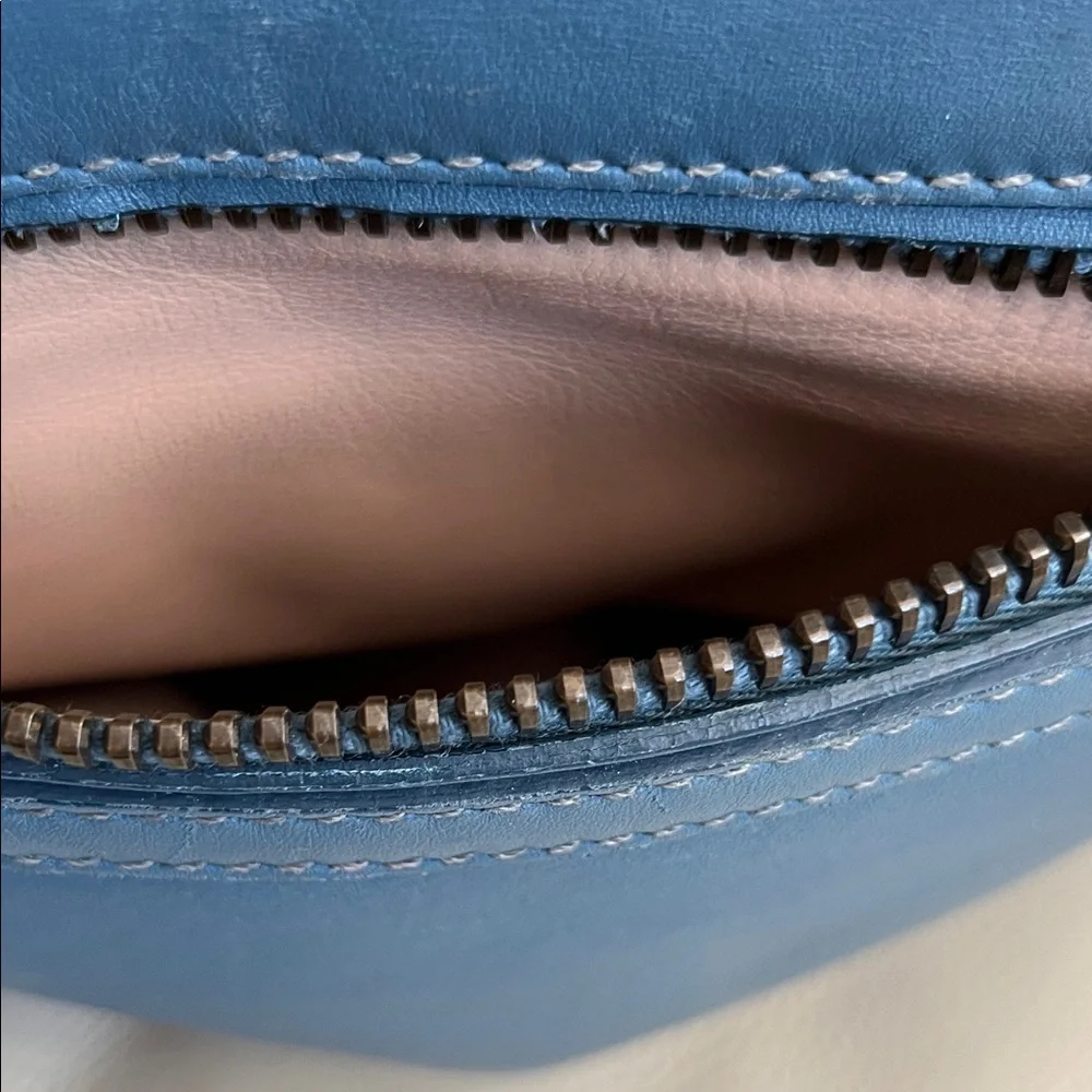 Prada Blue All Leather Satchel with Gold Hardware - Picture 10 of 12